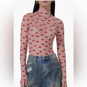 AFRM Pink Lip Print Bodysuit